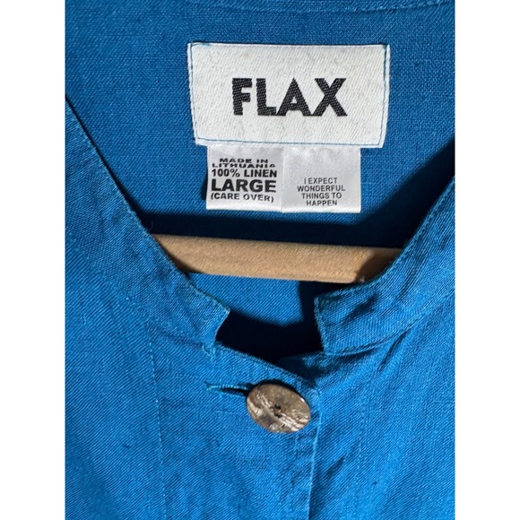 Flax 100% linen boxy button front jacket sz LG Teal blue color - Picture 3 of 4